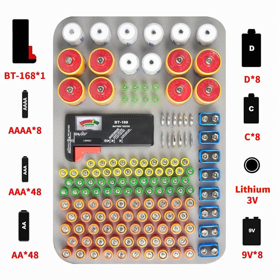 Batterie Aufbewahrungsbox Box, Batteriekasten Koffer mit Batterietester BT-168, Batterie Organizer H