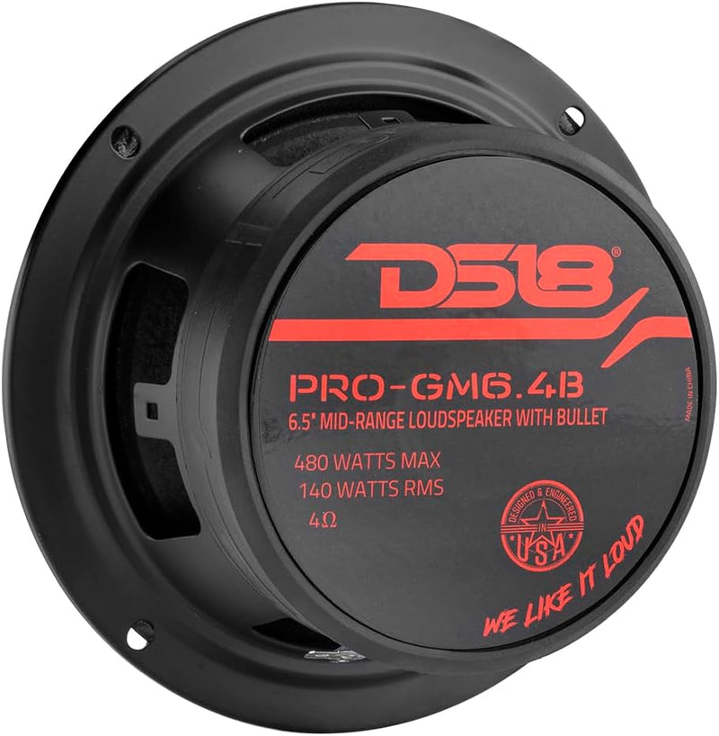 DS18 PRO-GM6.4B – 6,5" midrange, rote Aluminiumkugel, max 480 W, 4 Ohm, 1,5 Zoll Kapton VC Premium-A