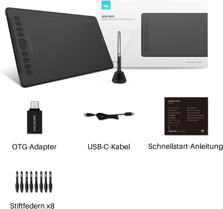 HUION Inspiroy H1161 Grafiktabletts, 11x6 Zoll Zeichentablett mit 10 Benutzerdefinierten Express-Tas