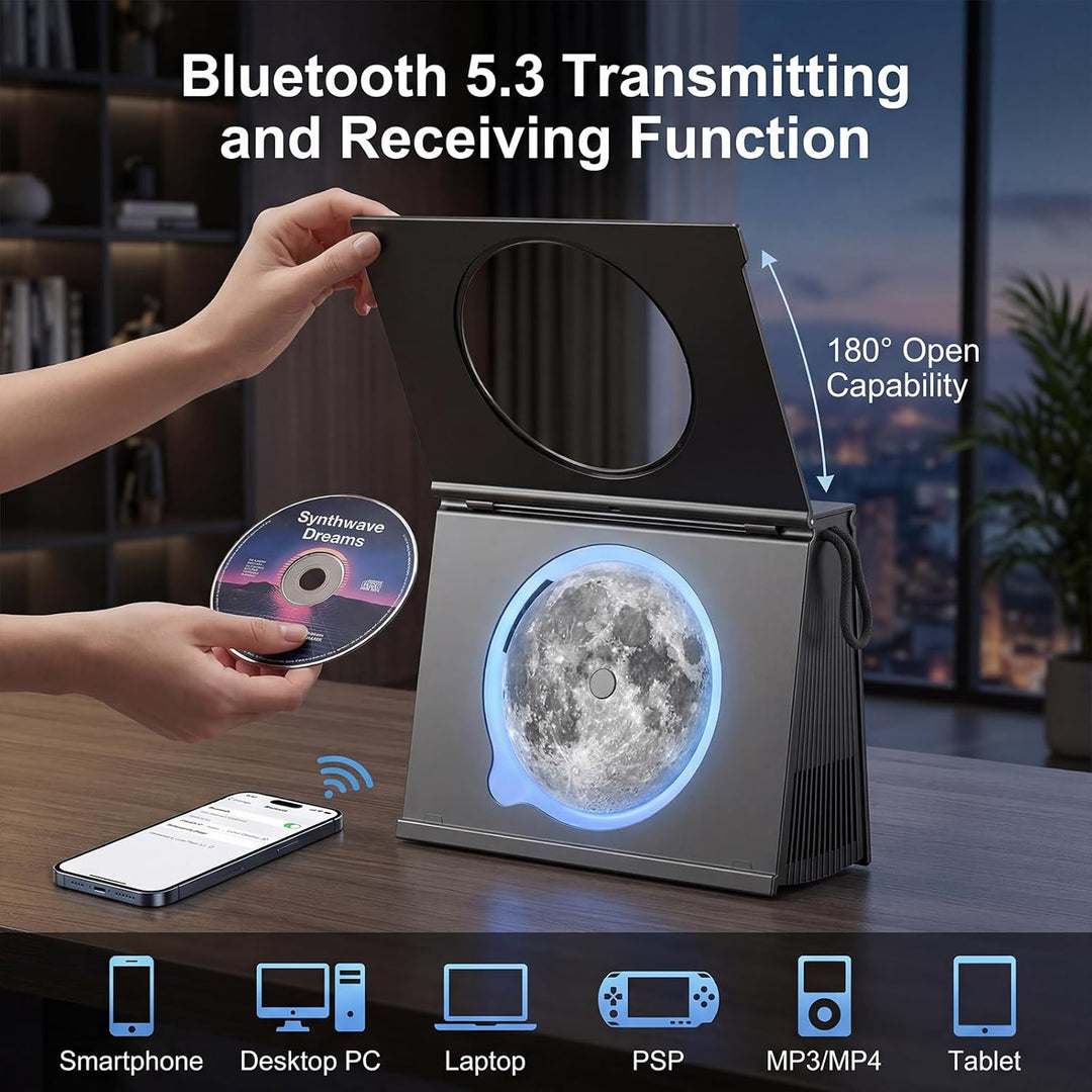 Gueray Tragbarer CD-Spieler mit Licht, Bluetooth 5.3 CD-Player mit Fernbedienung HiFi-Lautsprecher 4
