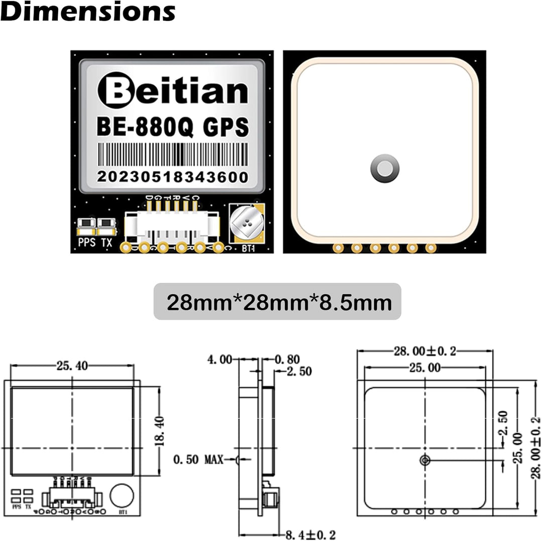Geekstory BE-880Q GPS Module with Flash QMC5883L Compass GPS Antenna TTL Level 38400bps for Arduino