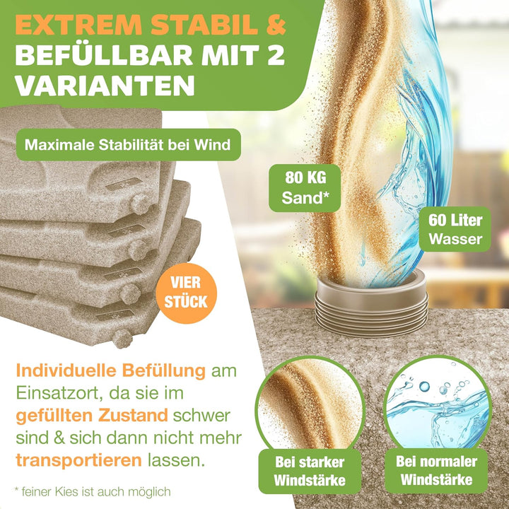 KESSER® Sonnenschirmständer 4-teilig Schirmgewicht Schirmständer für Ampelschirm Bodenkreuz 60 Liter