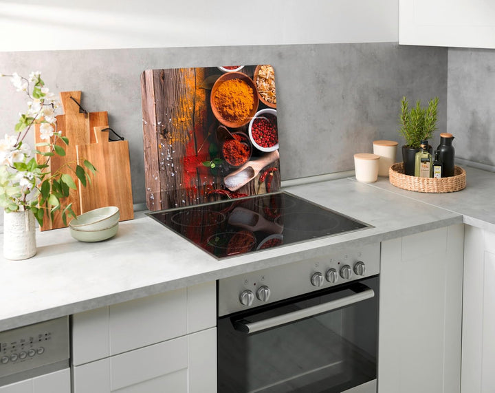 WENKO Herdabdeckplatte gross Gewürze, Herdabdeckung für Glaskeramik-Kochfelder, Gehärtetes Glas, 56