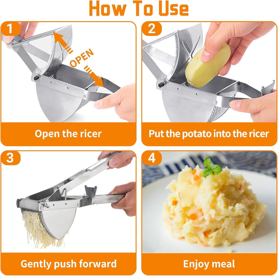 Kartoffelpresse Edelstahl mit Komfortgriff, Grosses Loch Kartoffelstampfer, Spätzlepresse, Einfache