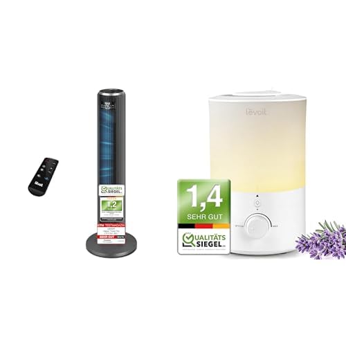 Levoit 23dB Leiser Turmventilator, Ventilator mit Kühlung+Dual 150-3L Luftbefeuchter mit Nachtlicht