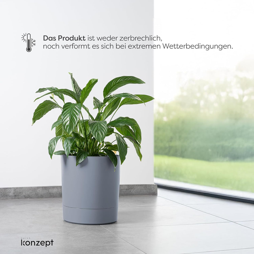 KONZEPT Blumentopf mit Untersetzer 38 cm - grosser Übertopf aus Kunststoff für Zimmerpflanzen, moder