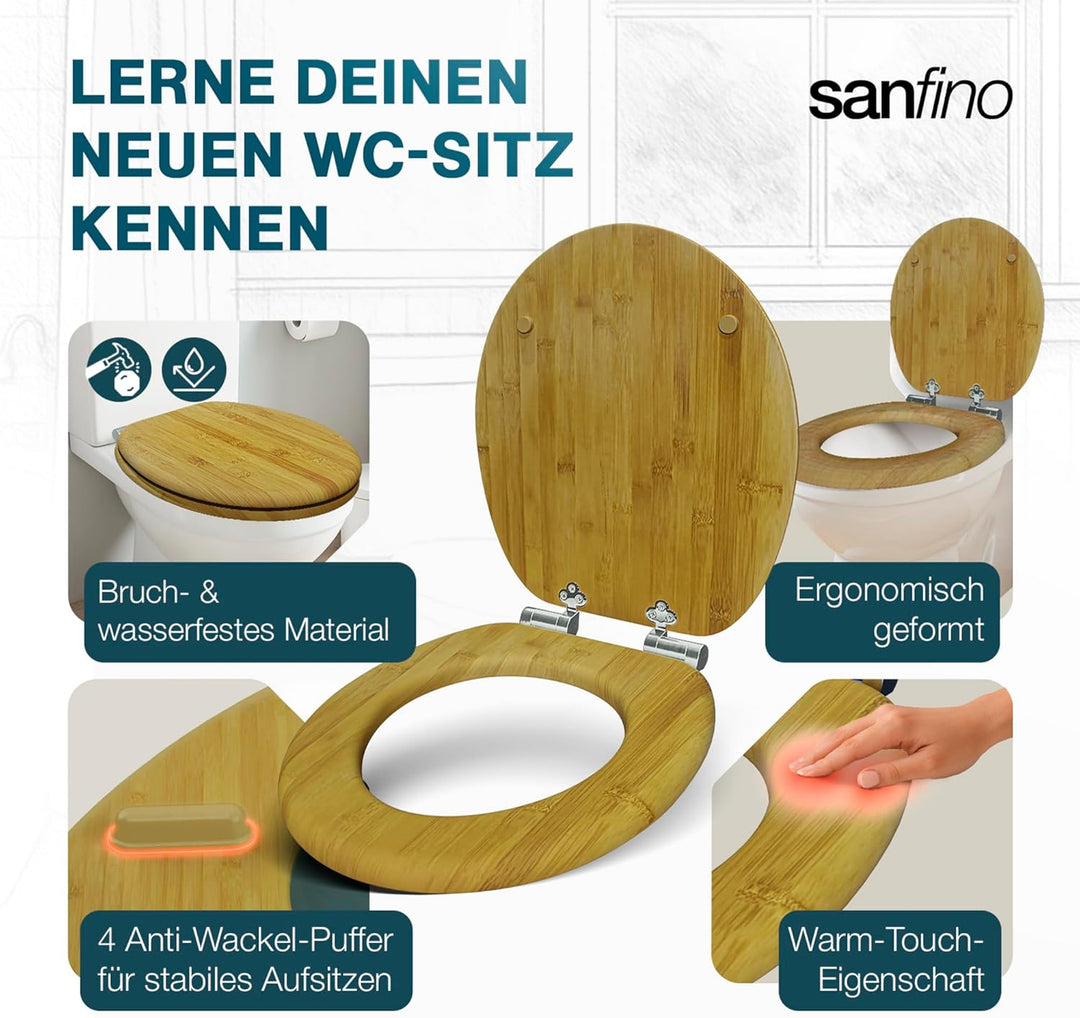 SANFINO® Bambus WC Sitz mit Absenkautomatik, edle Holz-Optik und hochwertige Qualität, hoher Sitzkom