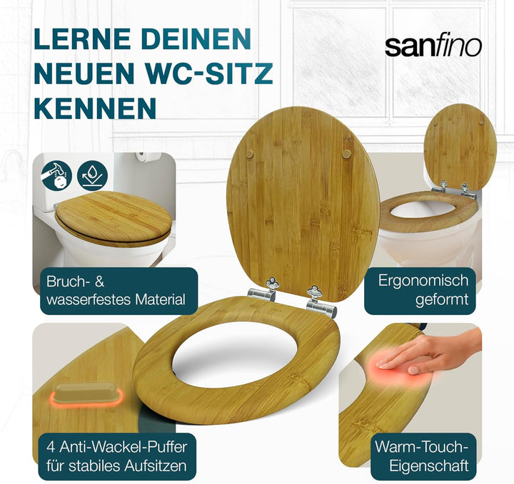 SANFINO® Bambus WC Sitz mit Absenkautomatik, edle Holz-Optik und hochwertige Qualität, hoher Sitzkom