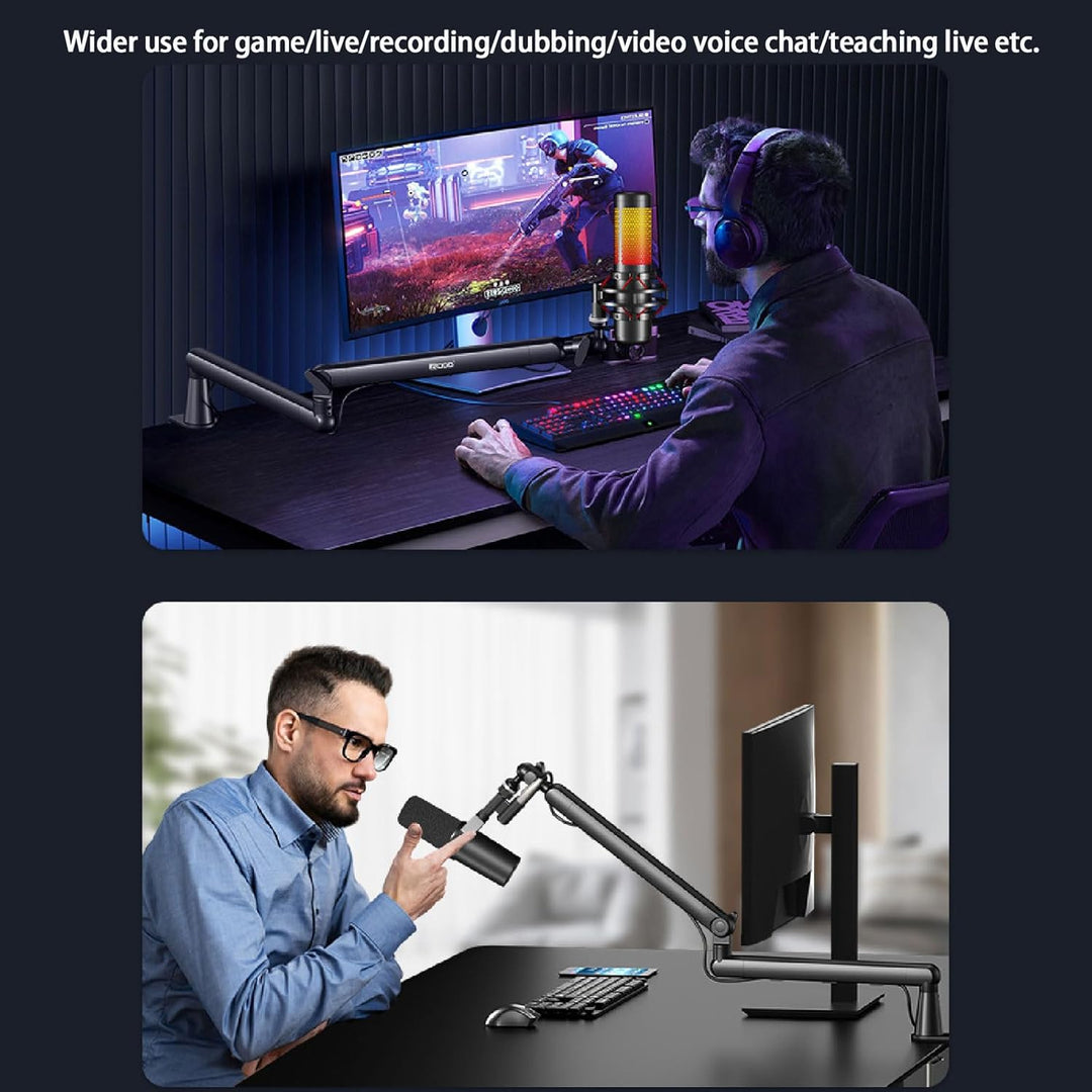 Gaming Mikrofon mit Low Profile Mic Arm, Mikrofonarm mit Kabelkanälen für Podcast Streaming Studio G