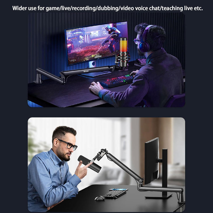 Gaming Mikrofon mit Low Profile Mic Arm, Mikrofonarm mit Kabelkanälen für Podcast Streaming Studio G