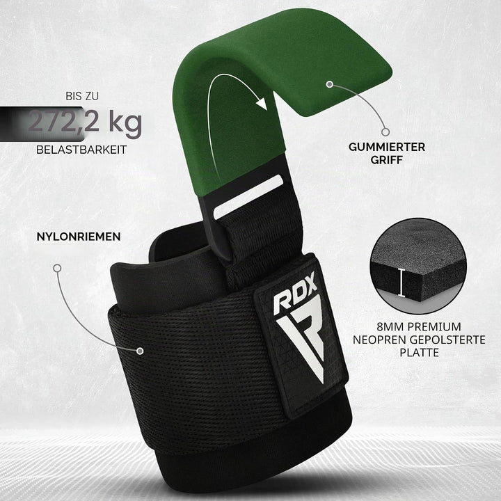 RDX Zughilfen Haken Krafttraining, 8mm Gepolstert Handgelenkschutz, Profi Bodybuilding Gewichtheben