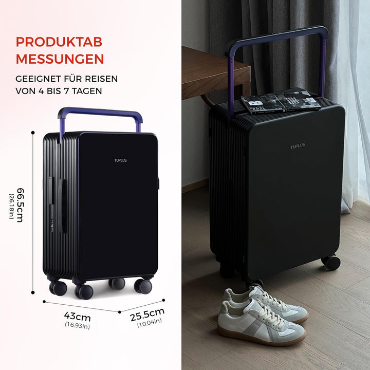 TUPLUS Koffer Trolley ABS Rollkoffer mit 4 Rollen Reisekoffer Handgepäck Hartschalenkoffer mit TSA S