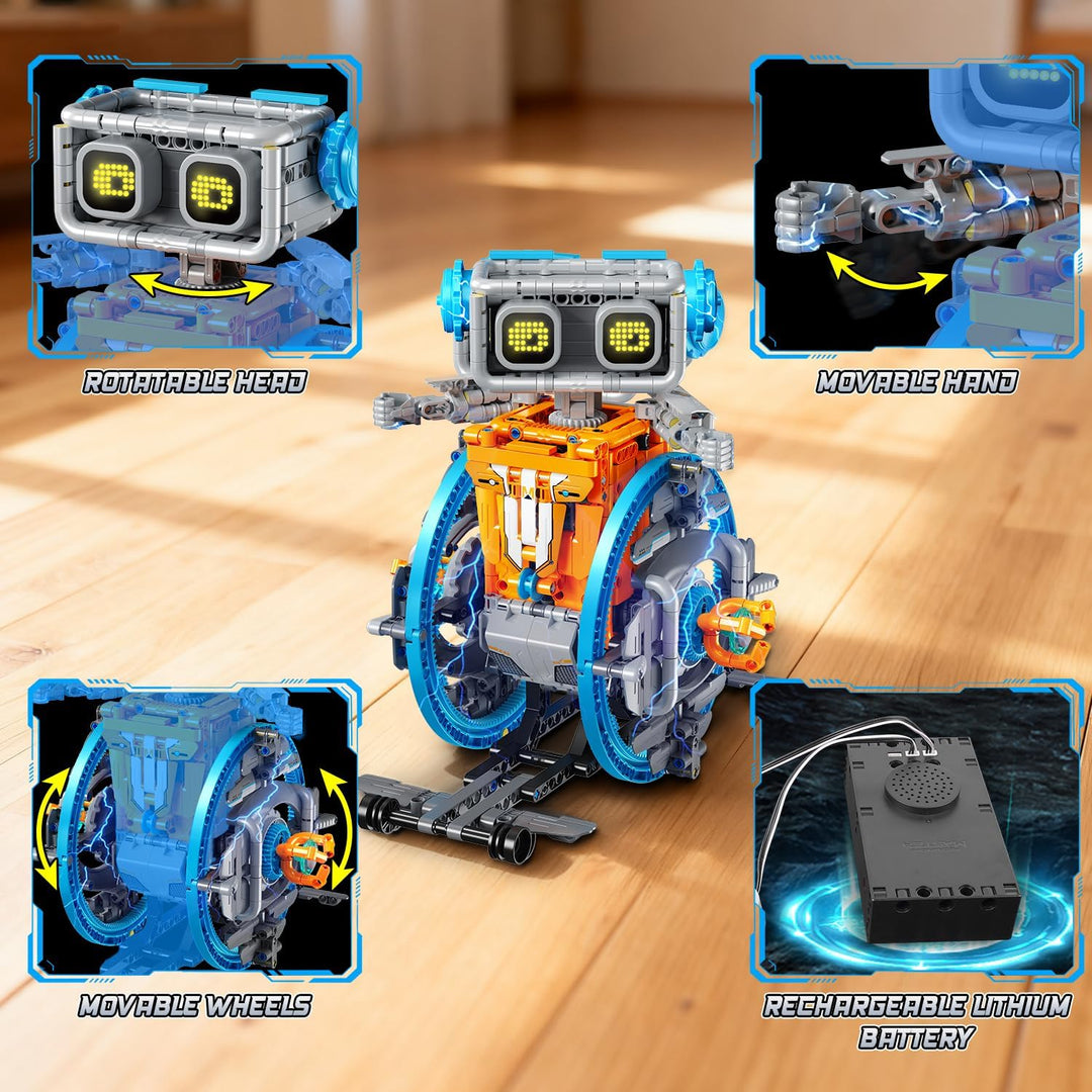 Technik Roboter für Kinder Bauspielzeug mit LED-Augen, 5-in-1 Fernbedienung und App Wiederaufladbare
