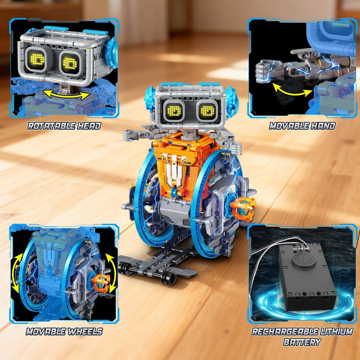 Technik Roboter für Kinder Bauspielzeug mit LED-Augen, 5-in-1 Fernbedienung und App Wiederaufladbare