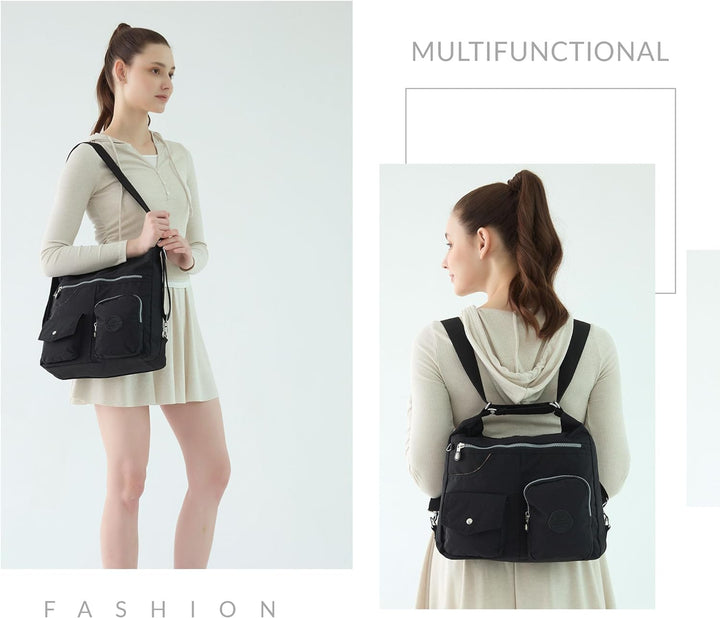 Multipurpose Hobo Purse for Women with Antitheft RFID, Waterproof Nylon Crossbody Bag Shoulder Handb