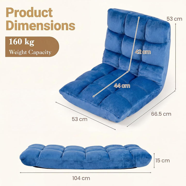RELAX4LIFE Bodenstuhl klappbar, Bodensessel mit Liegefunktion (Blau) | Bodensitz mit Verstellbarer R