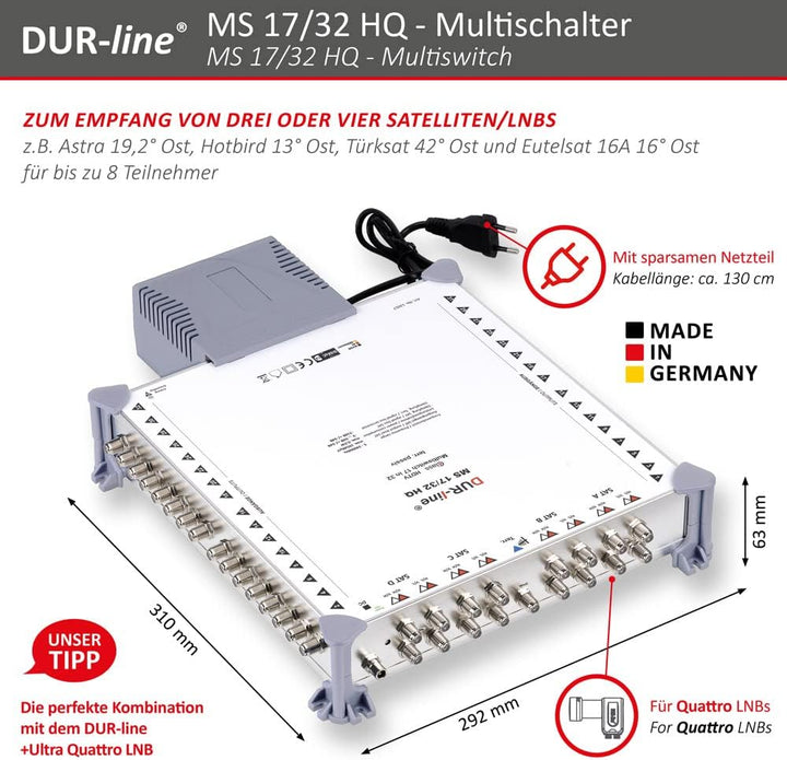 DUR-line MS 17/32 HQ - Multischalter - Made in Germany - SAT Multischalter für 32 Teilnehmer/TV - st