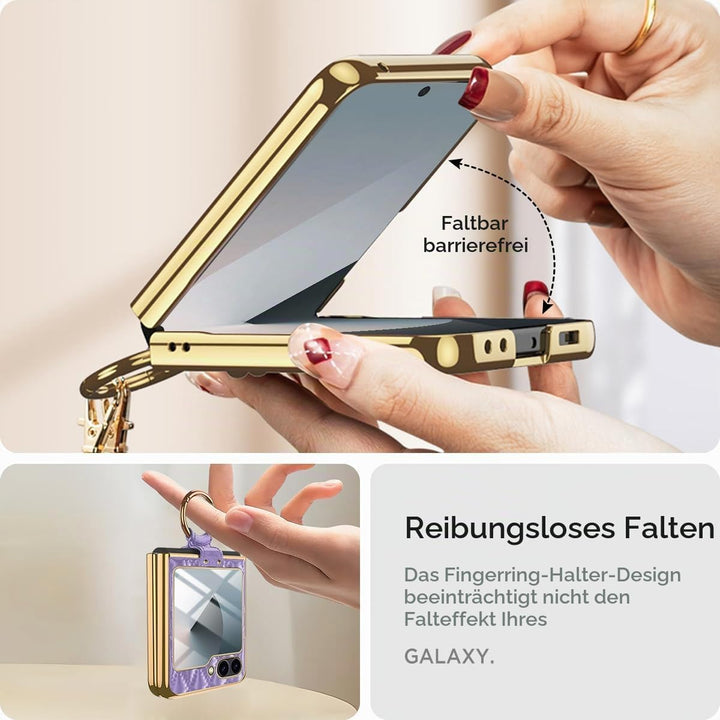 Miimall Lederhülle Kompatibel mit Samsung Galaxy Z Flip 6/Flip7 FE Hülle mit Kameraschutz+Ring Ständ