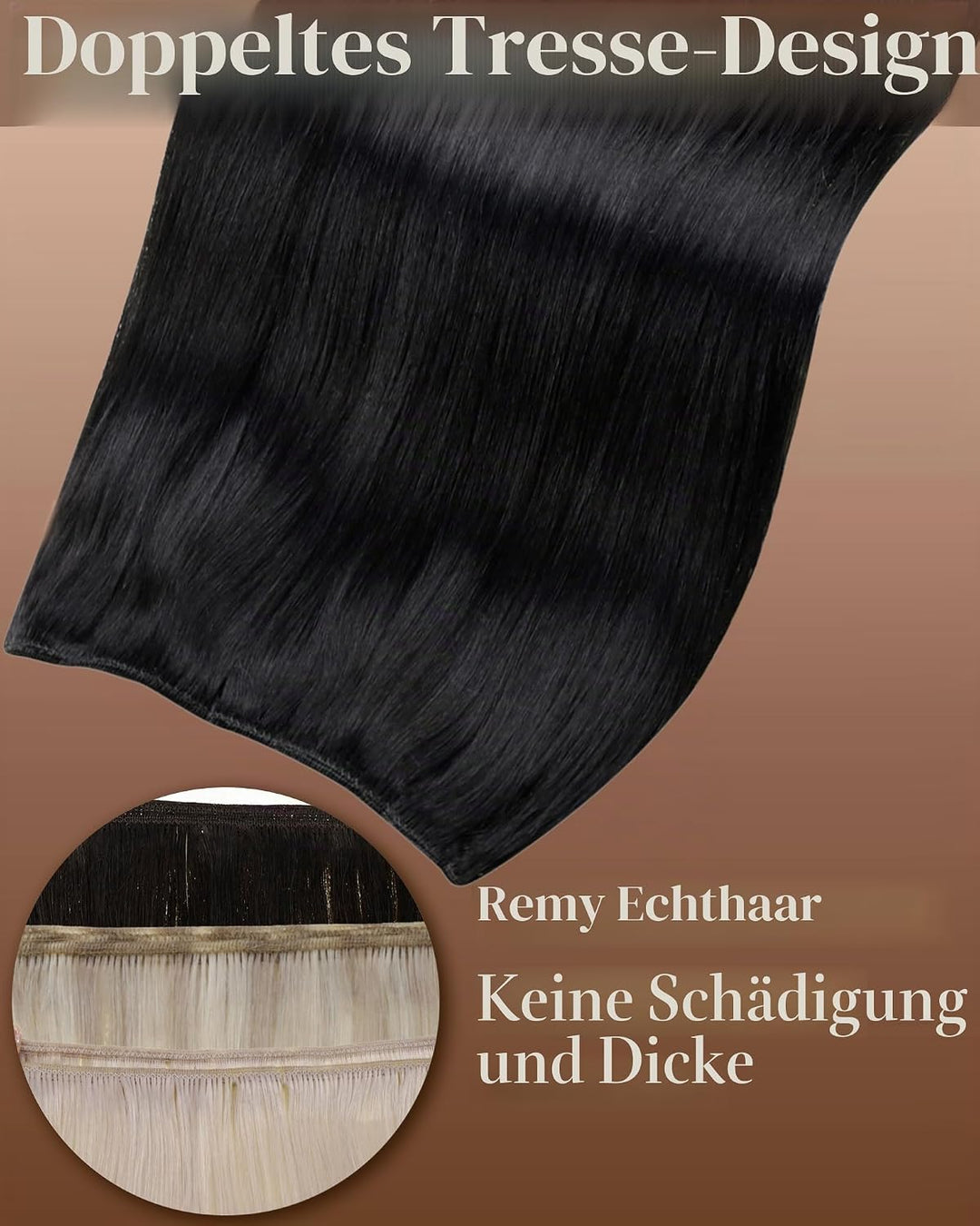 Hetto Extensions Tressen Echthaar Sew in Echthaar Tressen Extensions 40cm Schwarz Tressen Extensions
