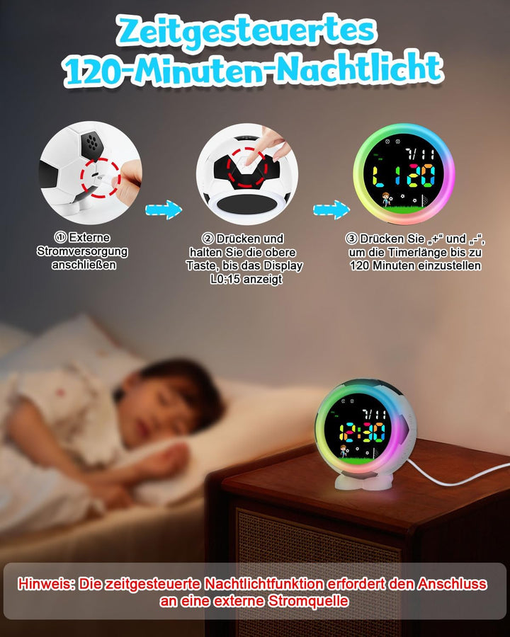 Fussball Wecker Kinder für Jungen Und Mädchen 4–15 Jahre | Digitaler Wecker mit Nachtlicht Und Schlu