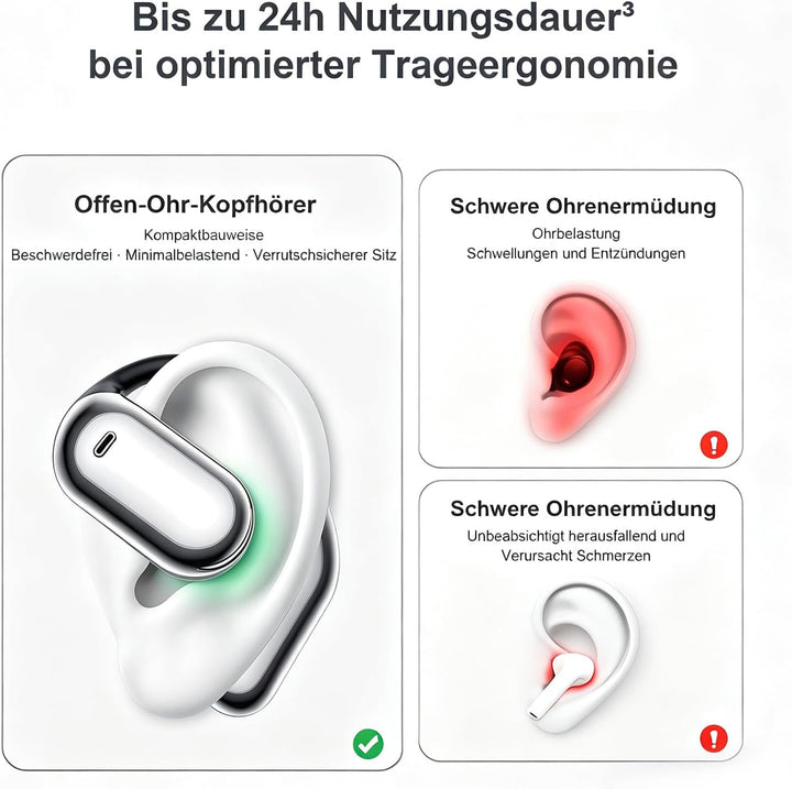 Open Ear Kopfhörer Bluetooth 6.1 KI 50 Std Sport Kopfhörer mit Bequem Flexiblem Ohrhaken 4 ENC Mic D