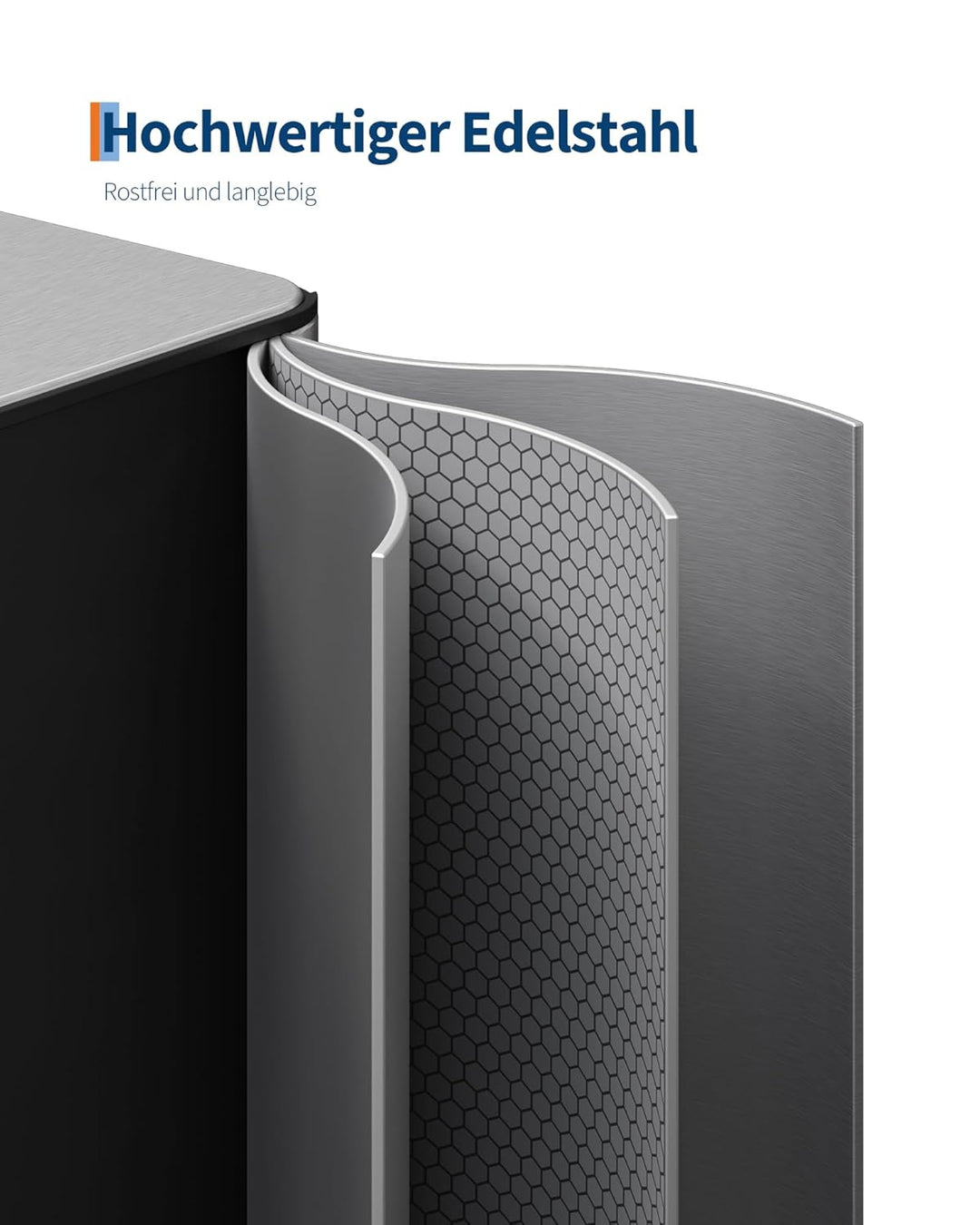 GarveeHome Mülleimer Küche, 3 x 15 L, Mülltrennsystem 3 Fächer, Edelstahl-Tretmülleimer mit Seitlich