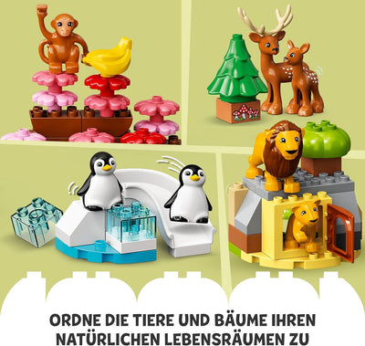 LEGO 10975 DUPLO Wilde Tiere der Welt Zoo Spielzeug mit Sound, mit 22 Tierfiguren und Steine, Lernsp