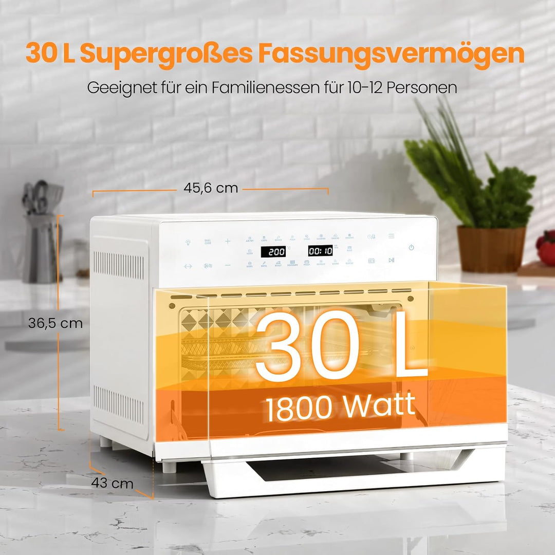 LLIVEKIT 30L Heissluftfritteuse XXL, Minibackofen Umluft mit 20 Programme | 9 Zubehör, Mini Backofen