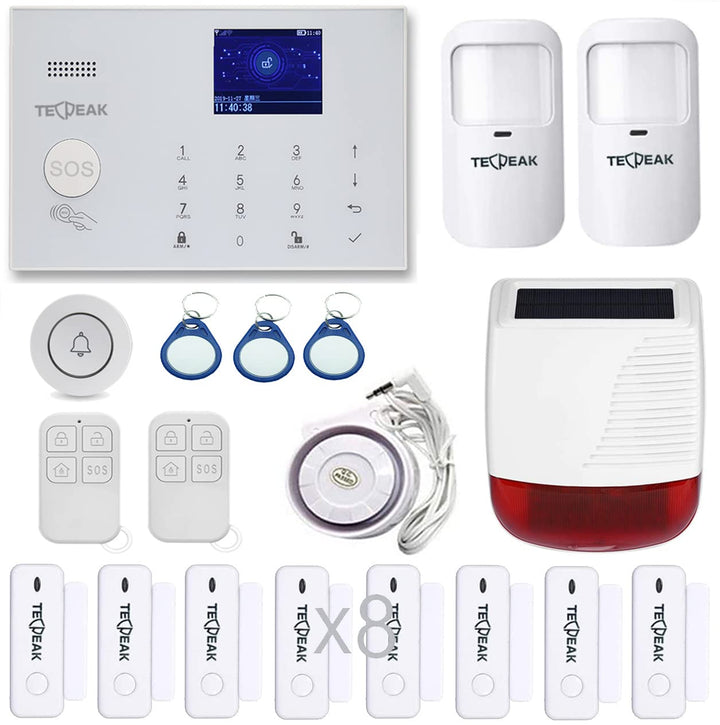 GSM/WLAN Alarmanlagen Komplettsystem, TECPEAK Alarmanlage Haus, Haussicherheits Set inkl Aussensiren