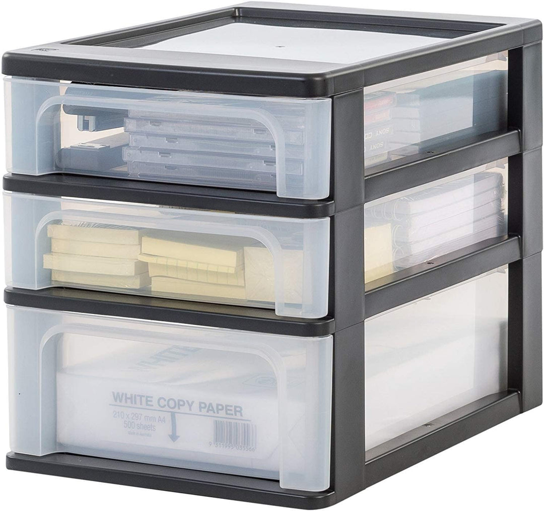 Iris Ohyama, Schubladenschrank, Schubladencontainer, 3 Schubladen (2 x 4L + 1 x 7L), Format A4, durc