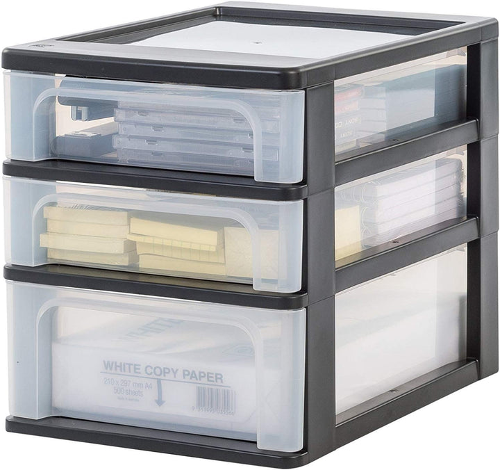 Iris Ohyama, Schubladenschrank, Schubladencontainer, 3 Schubladen (2 x 4L + 1 x 7L), Format A4, durc