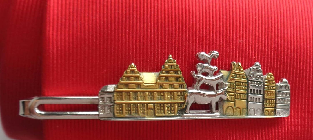 Krawattennadel skyline Bremen mit Bremer Stadtmusikanten bicolor glänzend 6,8 cm lang m.i. Germany +