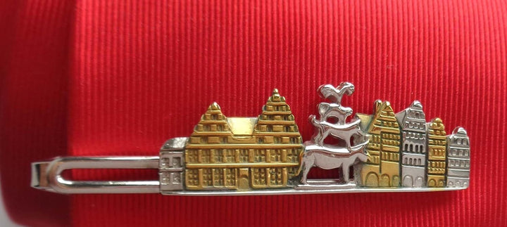 Krawattennadel skyline Bremen mit Bremer Stadtmusikanten bicolor glänzend 6,8 cm lang m.i. Germany +