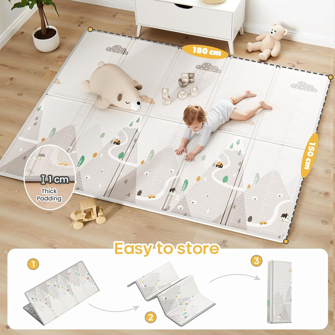Laufstall Baby mit Matratze - 150×180cm Grosser Baby Laufstall mit Netzseiten, Laufstall XXL mit rut
