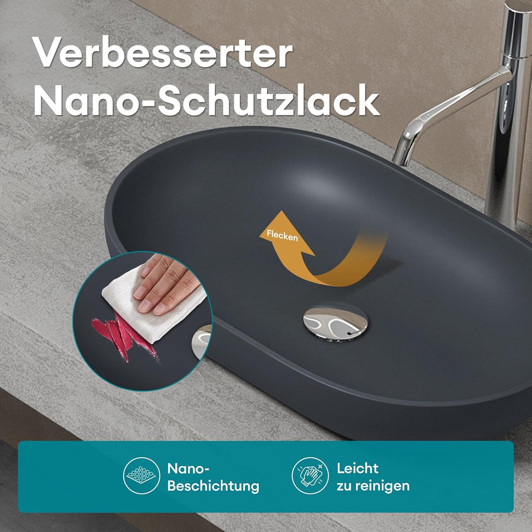 Mai & Mai Aufsatzwaschbecken Col808 in Anthrazit Matt Waschschale Waschbecken aus Gussmarmor, Anthra