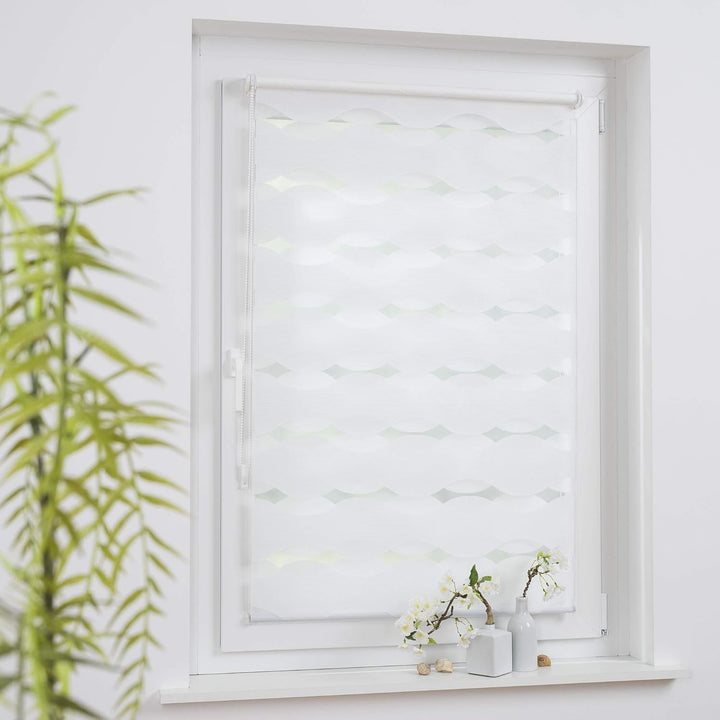 Klemmfix Doppelrollo Weiss Wave - Breite 40 bis 120 cm, Länge 150 cm BZW. 210 cm - Duo - Rollo ohne