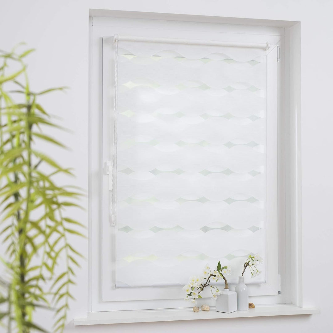 Klemmfix Doppelrollo Weiss Wave - Breite 40 bis 120 cm, Länge 150 cm BZW. 210 cm - Duo - Rollo ohne
