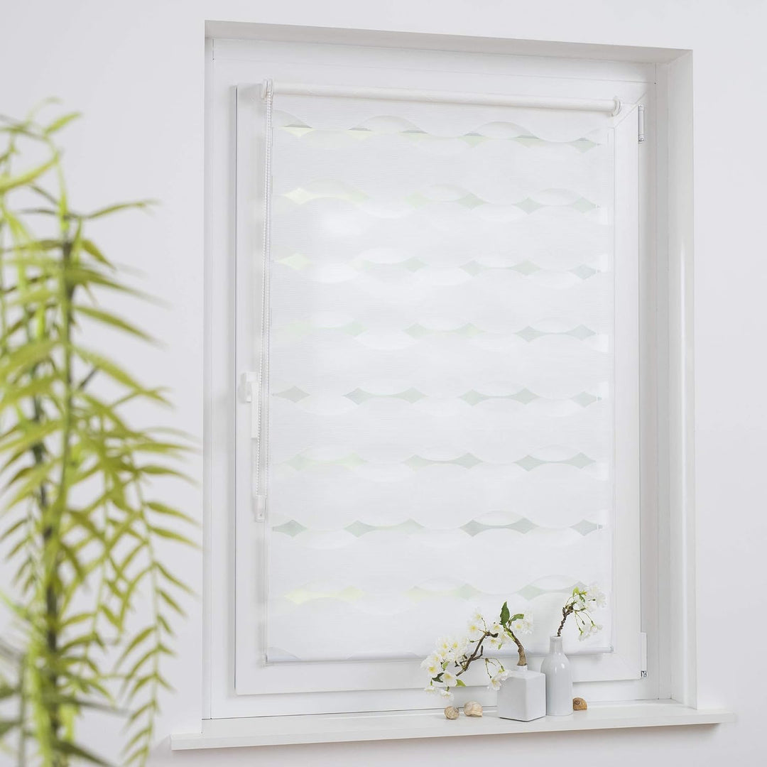 Klemmfix Doppelrollo Weiss Wave - Breite 40 bis 120 cm, Länge 150 cm BZW. 210 cm - Duo - Rollo ohne