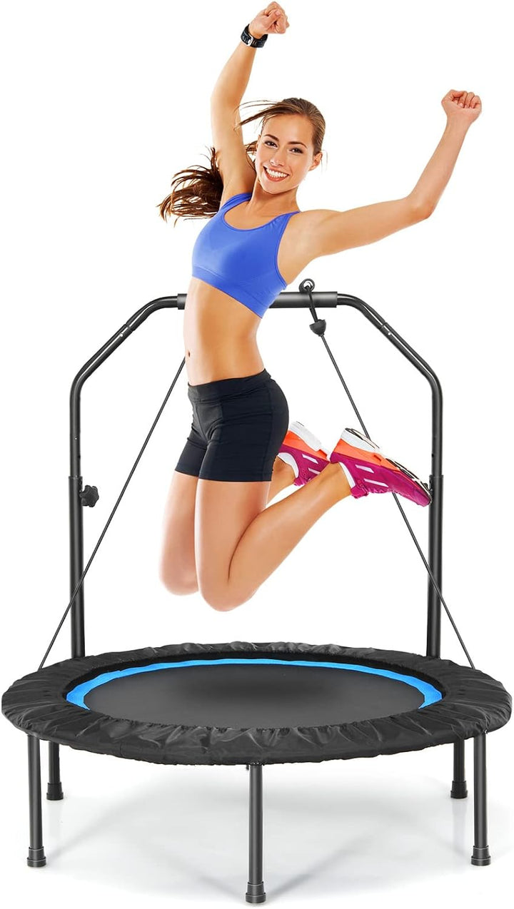 GYMAX Fitness Trampolin φ101cm, leise faltbares Mini Trampolin bis zu 150 kg Belastbar, Gartentrampo