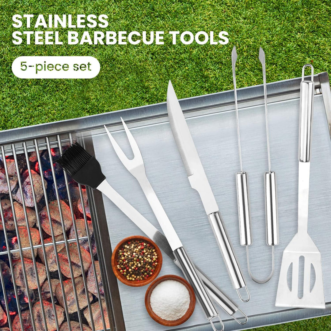 Hippodance Grillbesteck Set,5-teilig Grillwerkzeug-Set,Grillzange, Grillwender, Grillbürste, Fleisch