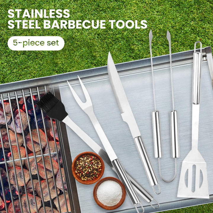 Hippodance Grillbesteck Set,5-teilig Grillwerkzeug-Set,Grillzange, Grillwender, Grillbürste, Fleisch