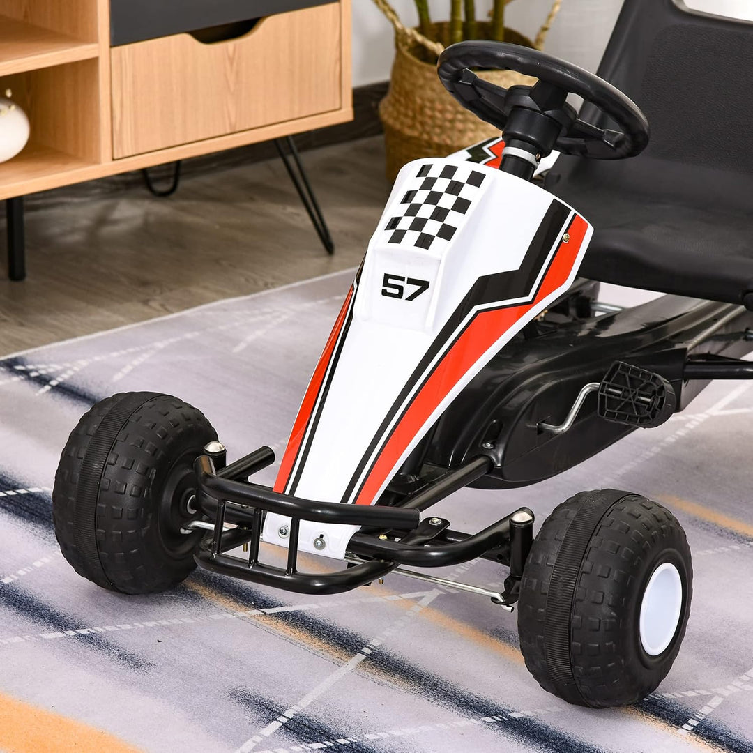 HOMCOM Gokart, Tretauto mit verstellbarem Sitz, Bremse, Pedalantrieb, Tretfahrzeug mit Vor- und Rück