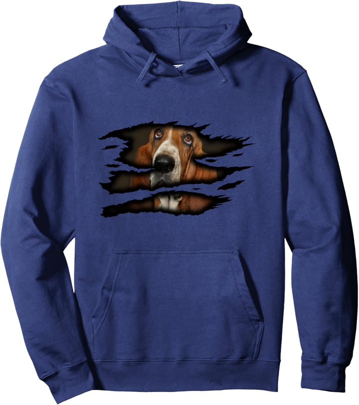 Zerrissene Brust Süsser Basset Hound Lustiges Hunde Geschenk Pullover Hoodie
