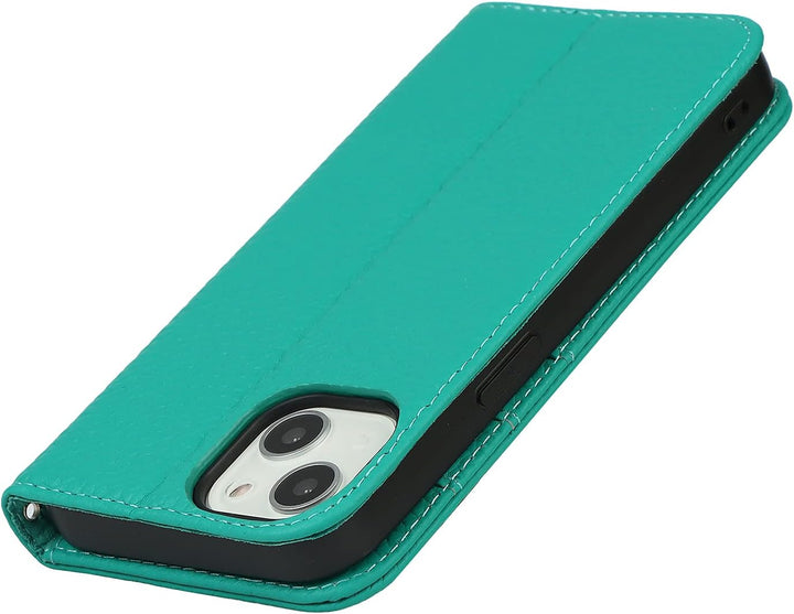 SailorTech Brieftasche Hülle für iPhone 13, Luxus Litschi Genarbtes Echtleder Hülle mit Handschlaufe