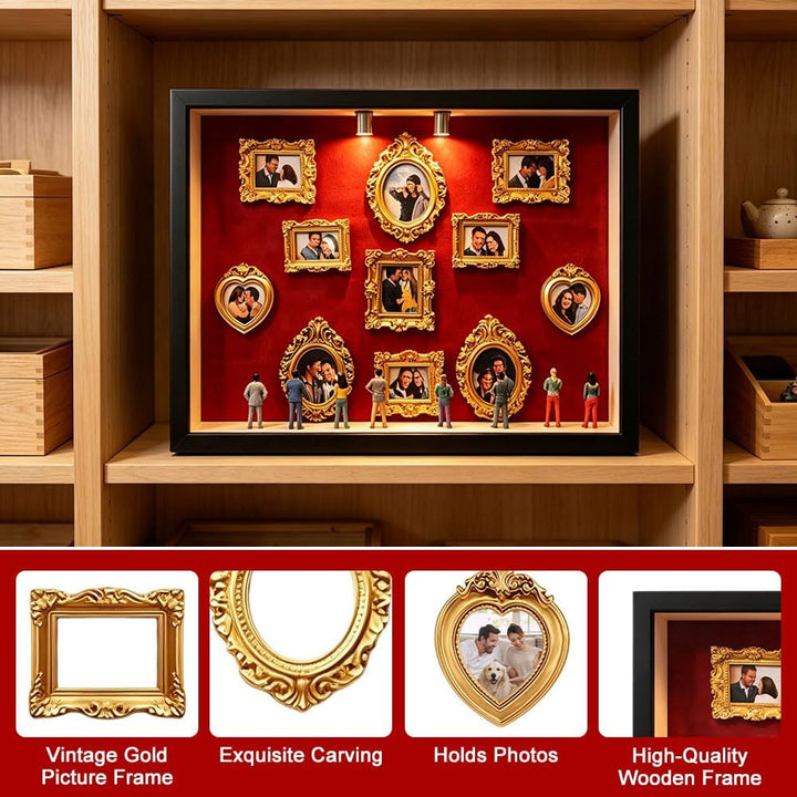 DIY Mini Museum Silhouette Box, Museum of Us Kreatives Bilderrahmen Set mit 11 Gold Rahmen & 8 Figur