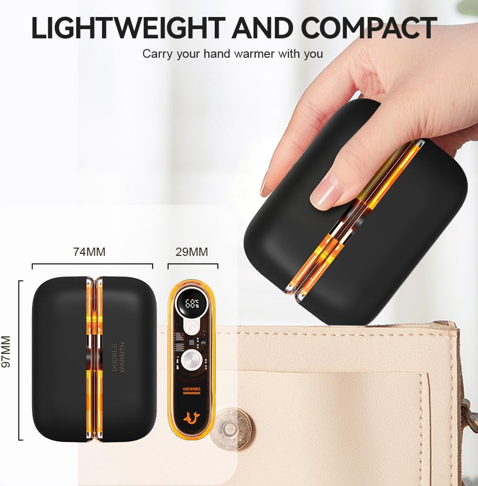 URAQT Handwärmer Elektrisch, 2er Set Magnetische Handwärmer Wiederaufladbar, Wiederverwendbar Tragba