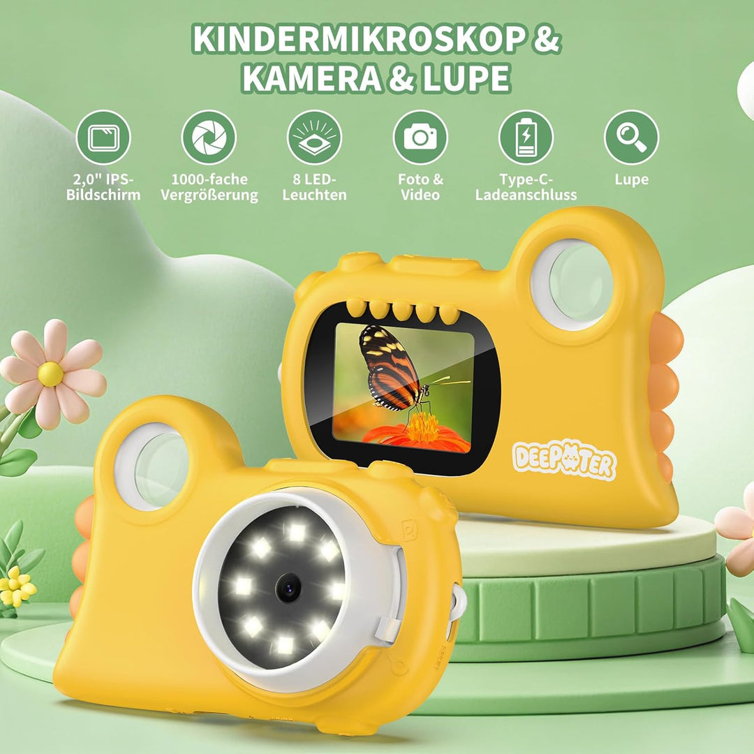 2 in 1 Mikroskop für Kinder, Deepoter 1000X Mikroskop Digital mit 2.0" IPS, Handy USB Mikroskop mit