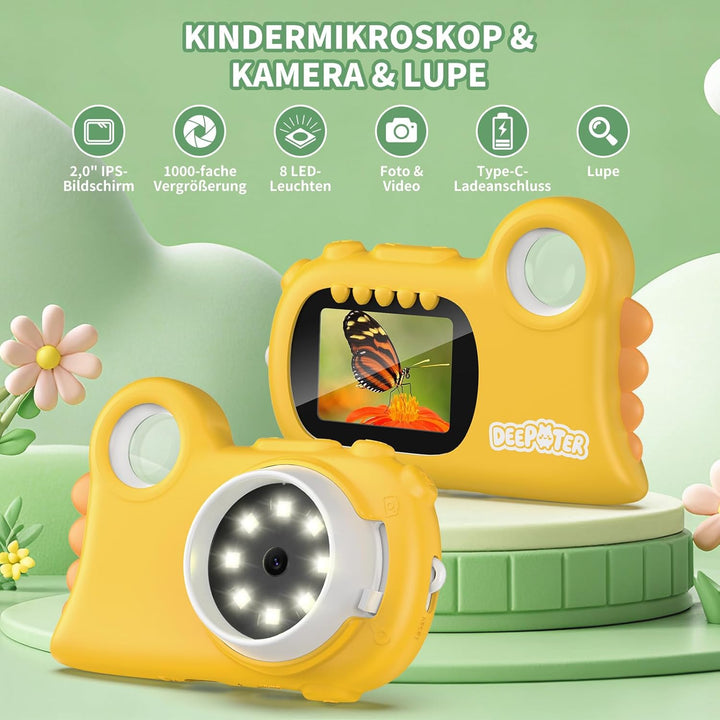 2 in 1 Mikroskop für Kinder, Deepoter 1000X Mikroskop Digital mit 2.0" IPS, Handy USB Mikroskop mit