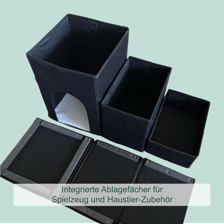 Relaxdays Hundetreppe, 3 Stufen, Höhle & Stauraum, HxBxT: 43 x 75 x 33 cm, faltbar, Hunderampe Bett