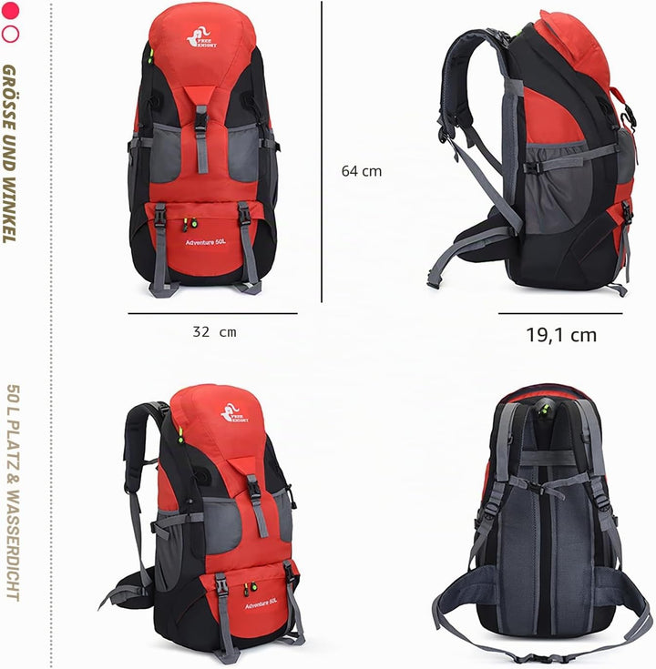 Bseash 50L Leichter wasserfester Wanderrucksack, Outdoor Sport Tagesrucksack Multifunktions Reisetas